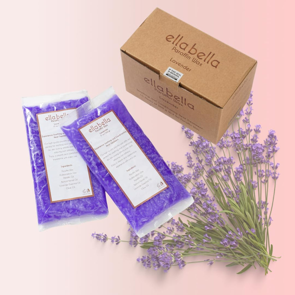 ELLA BELLA paraffin bath scene shows hands and feet care routine with lavender wax