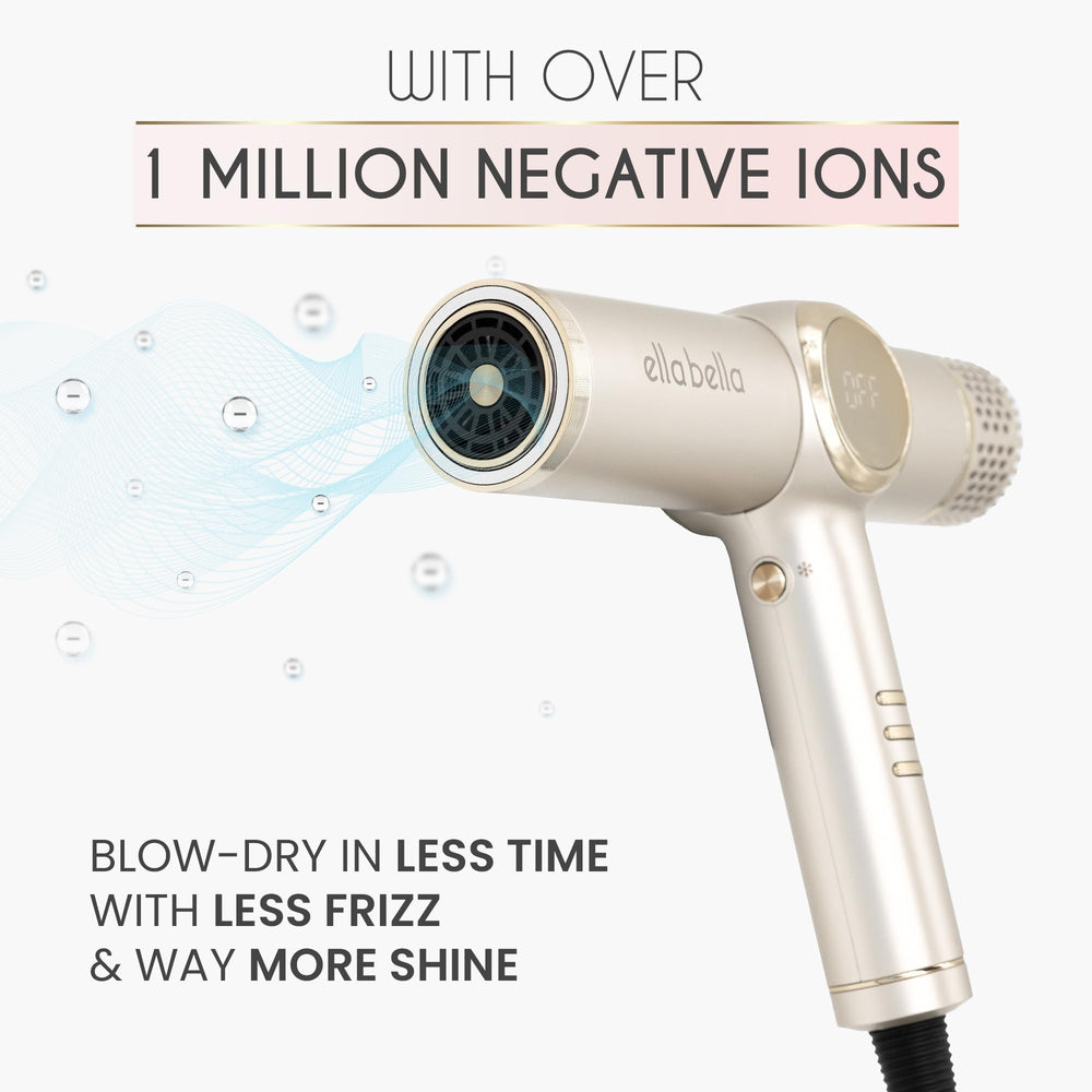ELLA BELLA ionic dryer with diffuser attached for enhanced shine