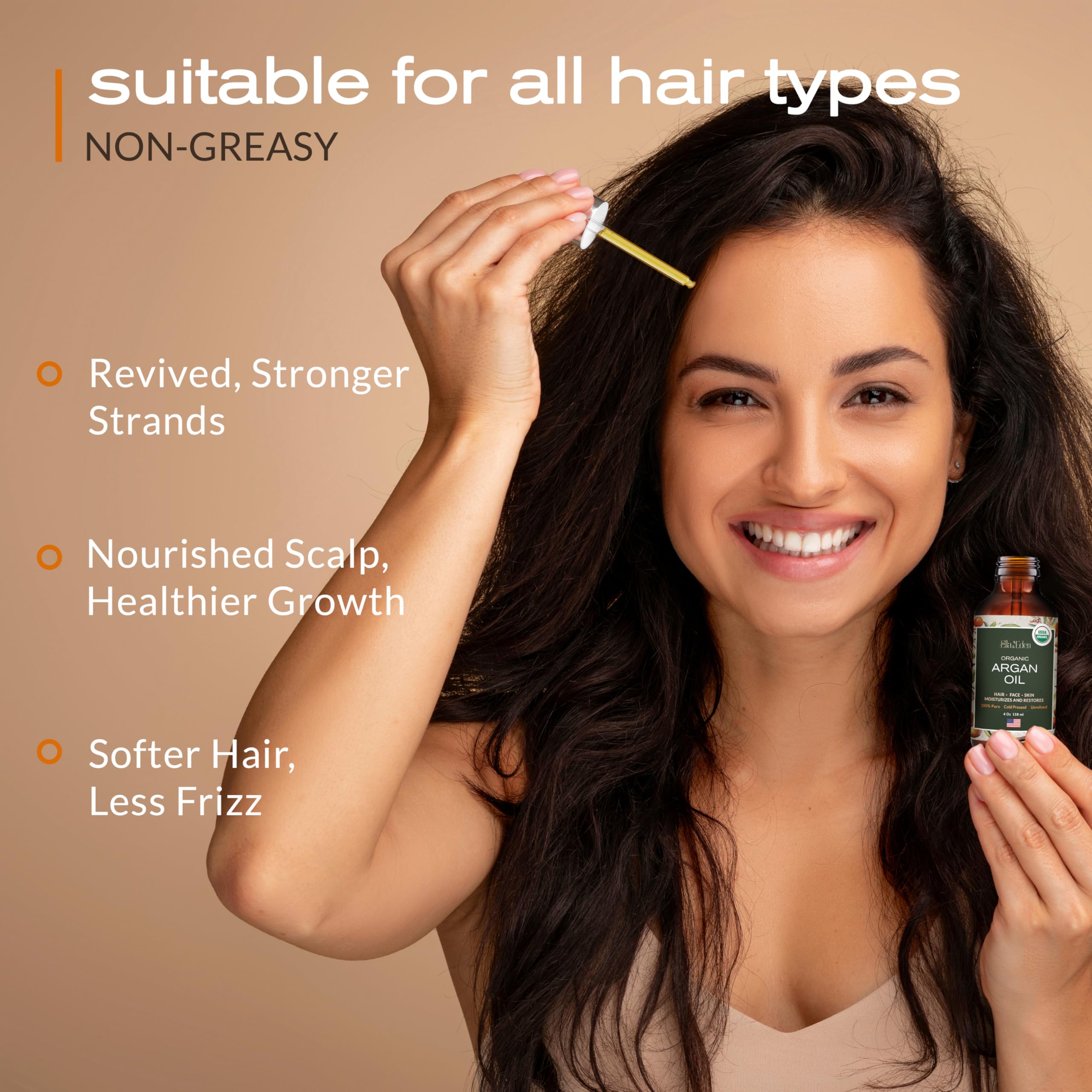 Ella & Eden argan oil on hair—tames frizz and adds shine.