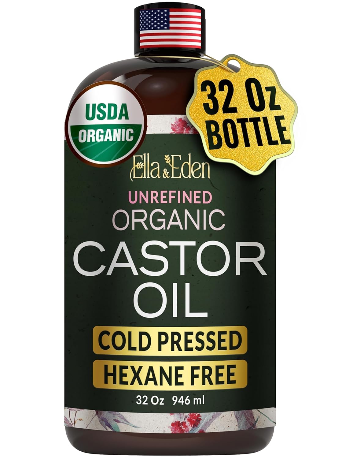 Ella & Eden castor oil bottle 32oz for daily hair and skin care.
