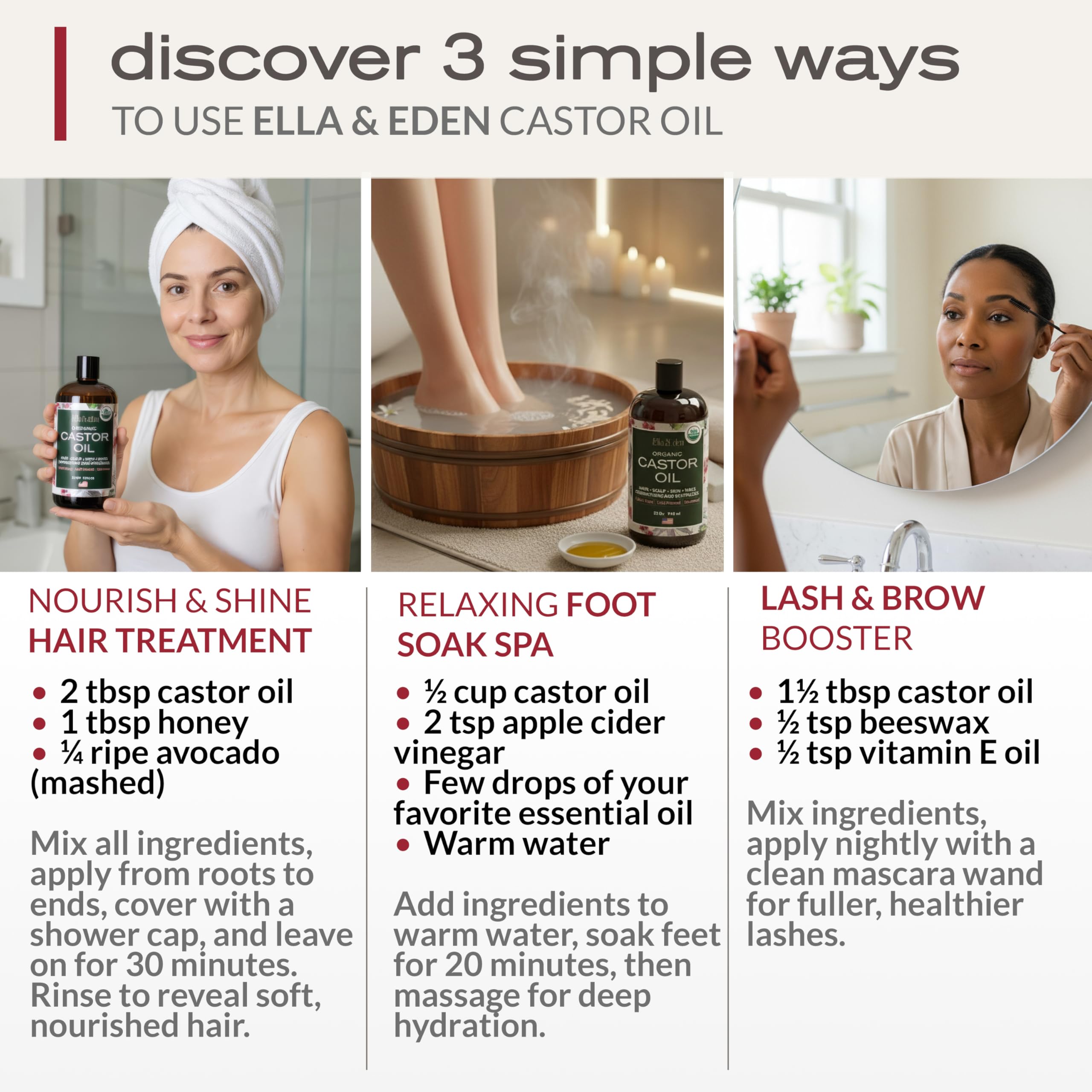 Ella & Eden castor oil fatty-acids closeup highlights nourishing power.