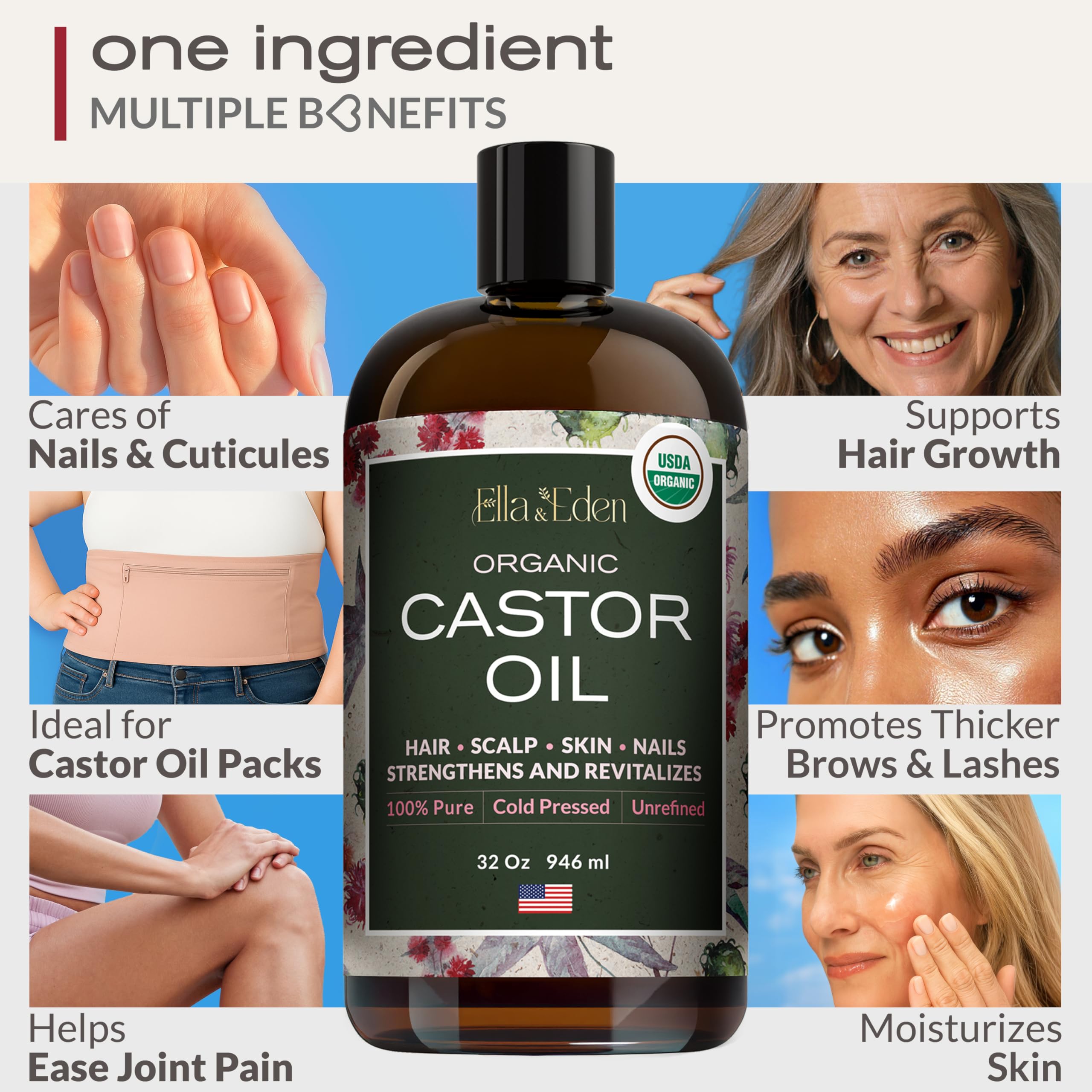 Ella & Eden castor oil for hair growth visual suggesting fuller looking hair.