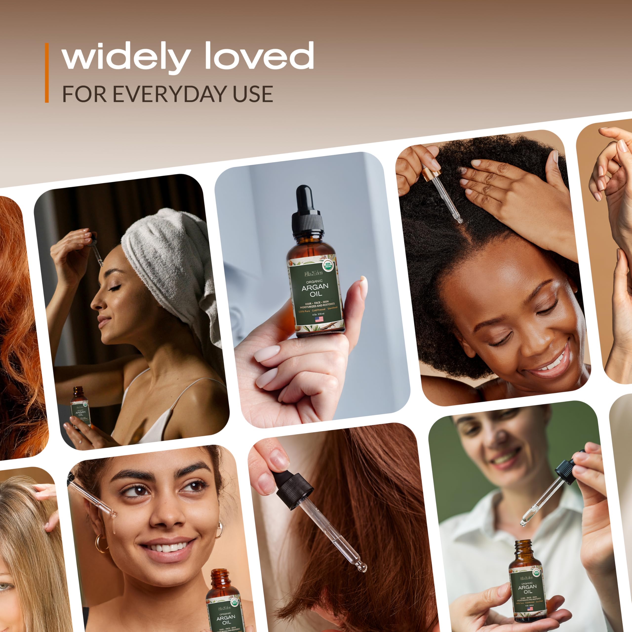 Ella & Eden cruelty-free, hexane-free argan oil, ethically sourced.