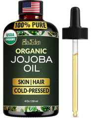 Ella & Eden Jojoba Oil bottle highlights pure oil for skin hydration.