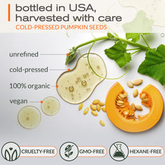 Ella & Eden pumpkin seed oil amber glass highlighting purity and hexane-free formula