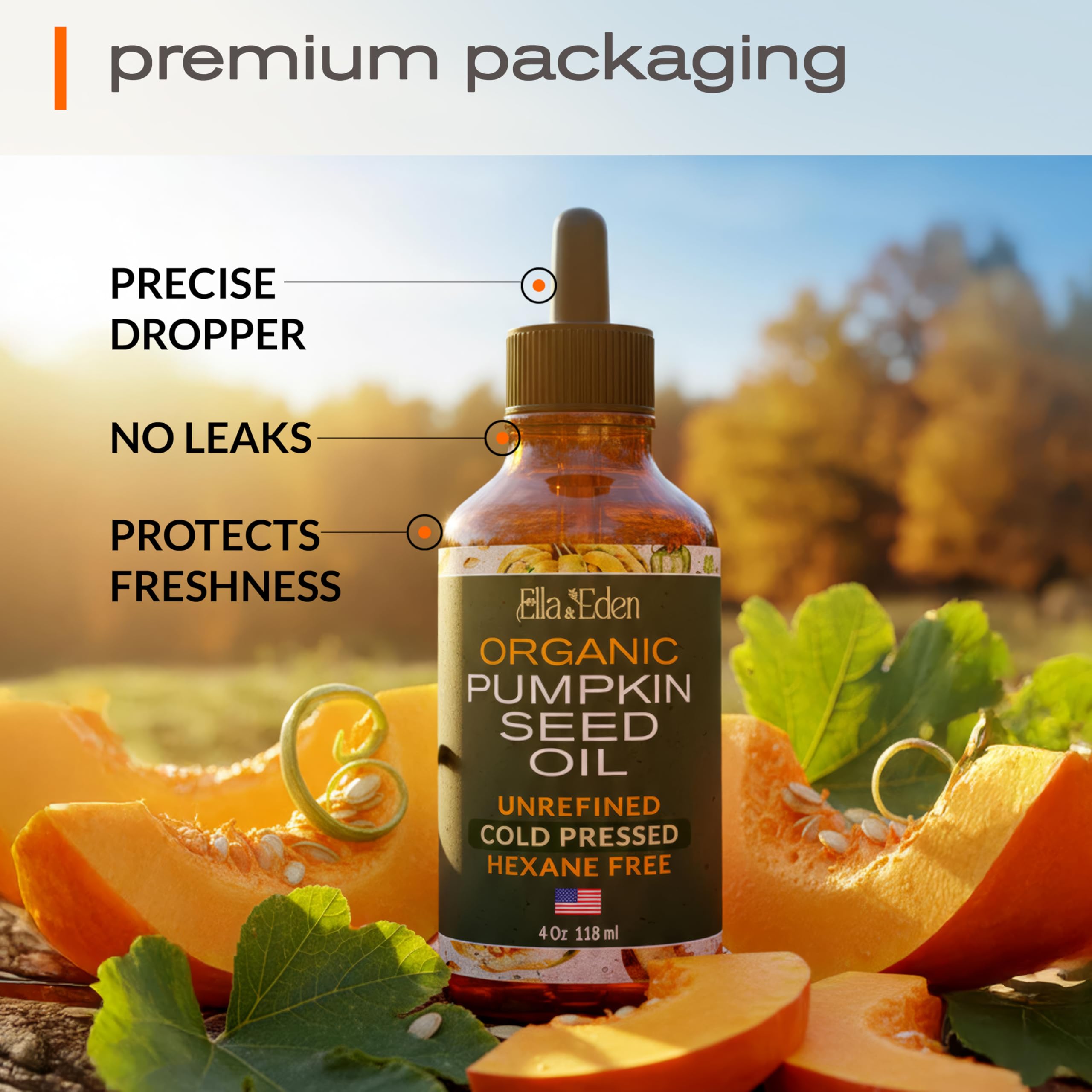 Ella & Eden pumpkin seed oil in a simple daily ritual setup for self-care