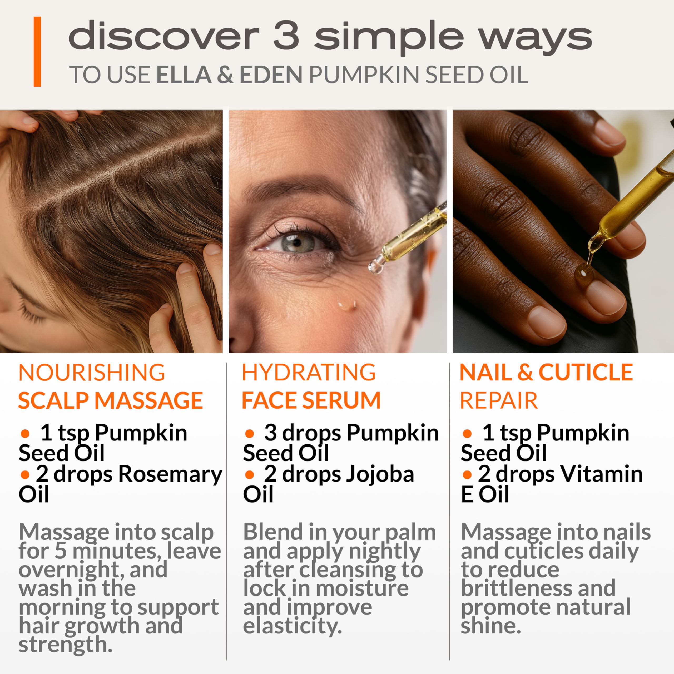 Ella & Eden pumpkin seed oil used in hair routine for conditioning and shine