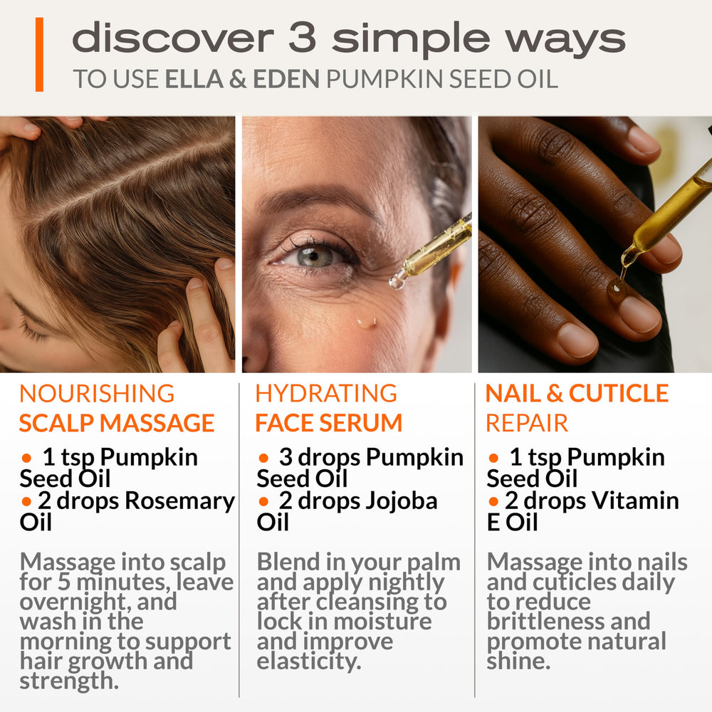 Ella & Eden pumpkin seed oil used in hair routine for conditioning and shine