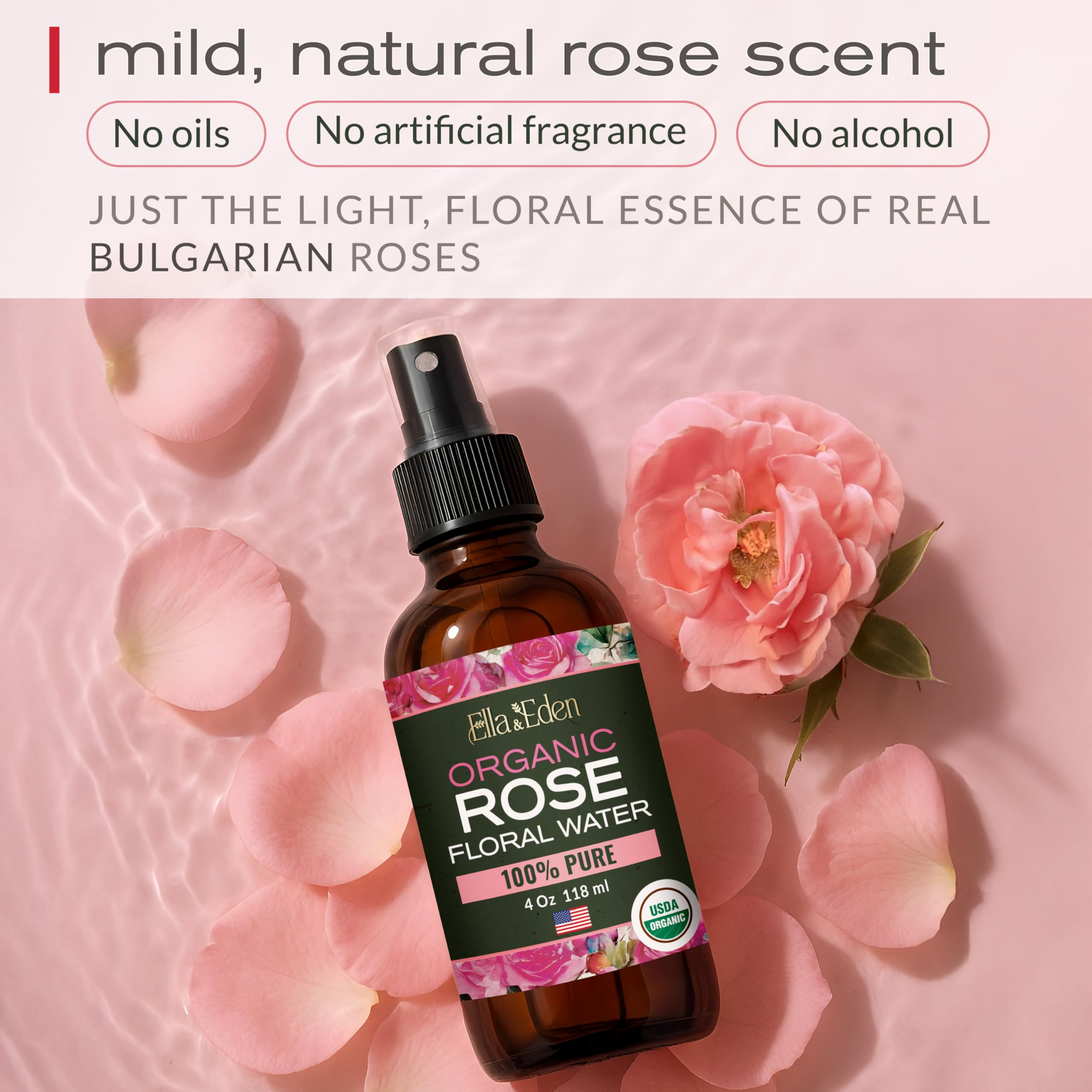Travel-ready Ella & Eden rose water spray, leak-proof design.