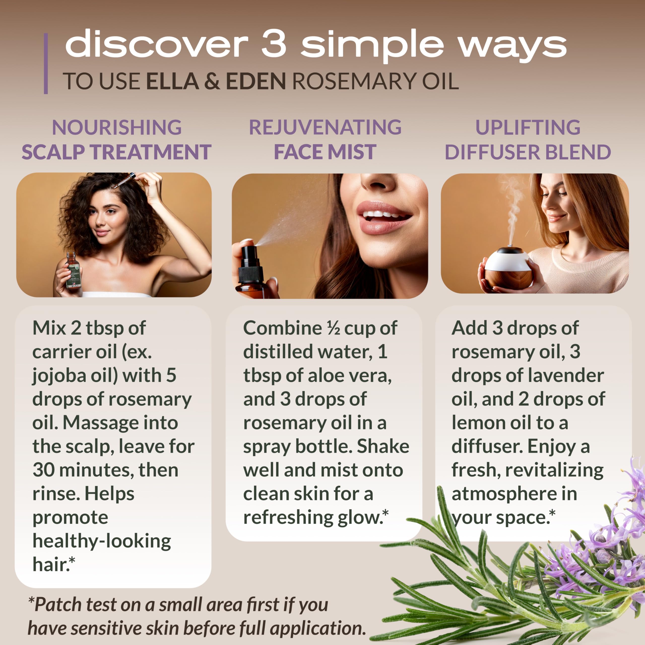 Ella & Eden rosemary oil diffuser scene suggesting calming aromatherapy.