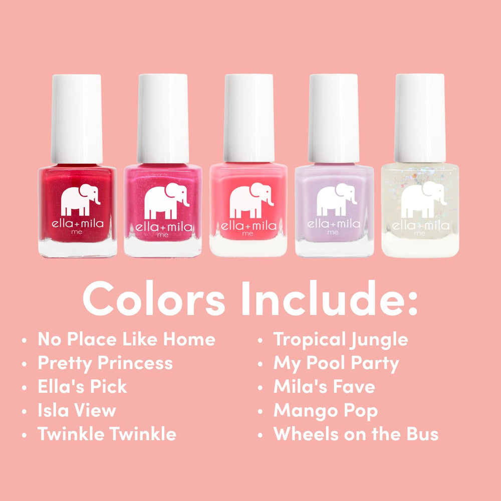 ella-mila me collection acetone-free formula shown on bottle for a safe-feeling finish.