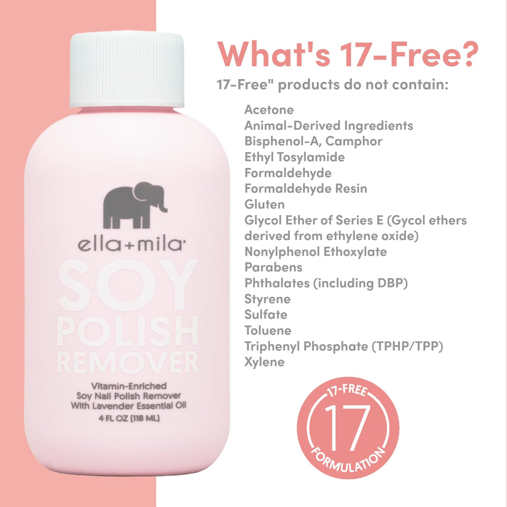 Non-acetone formula from Ella Mila minimizes drying on natural nails.