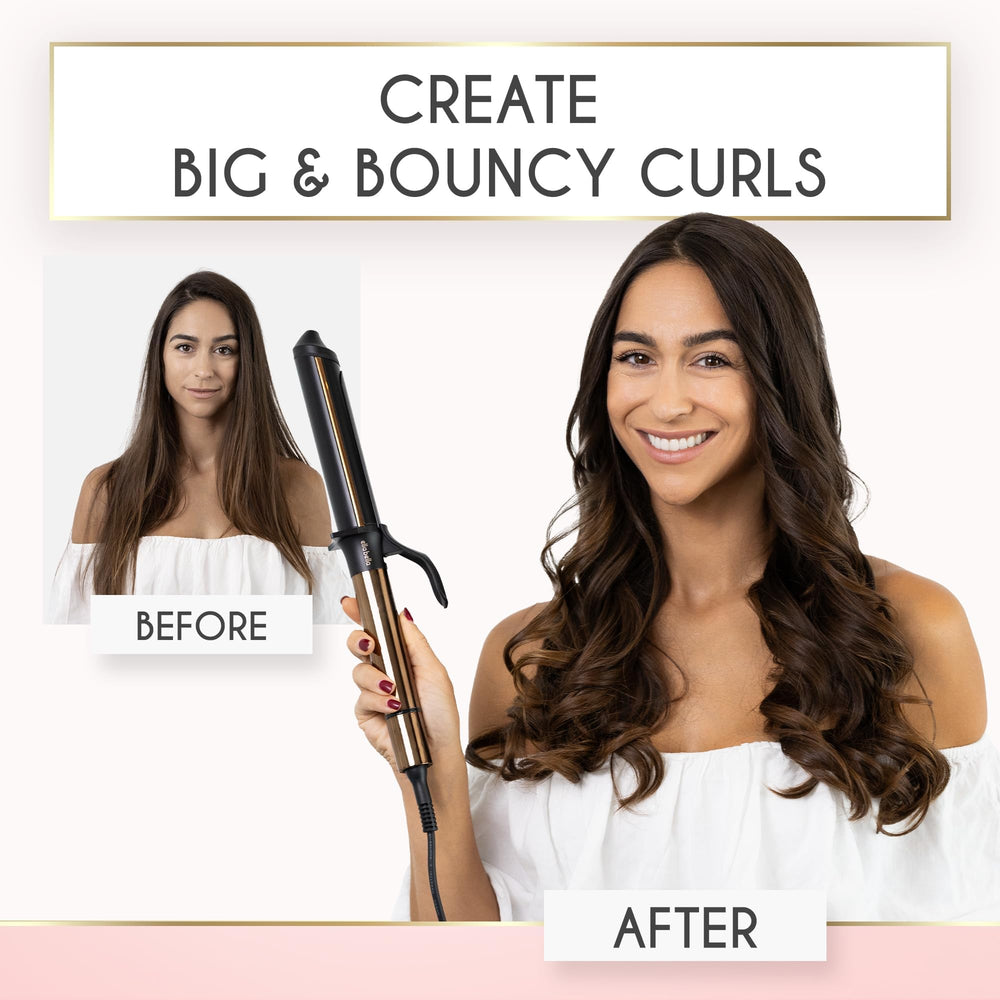 ELLA BELLA Curling Iron 1.5in ceramic barrel promotes smooth curls and hair protection.