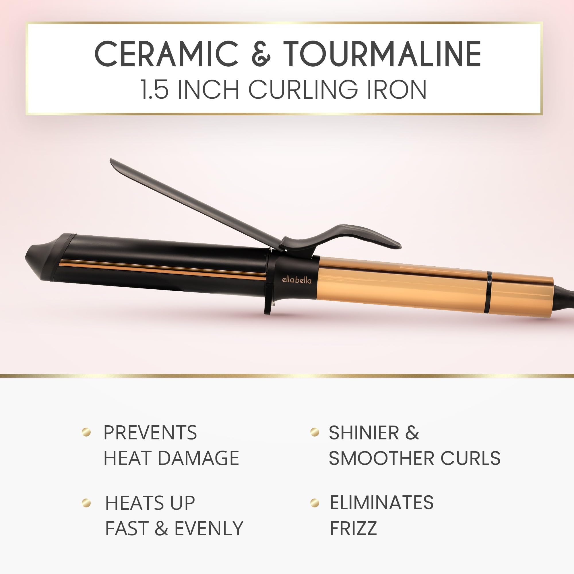 ELLA BELLA Curling Iron 1.5in in-use image showing quick transformation.