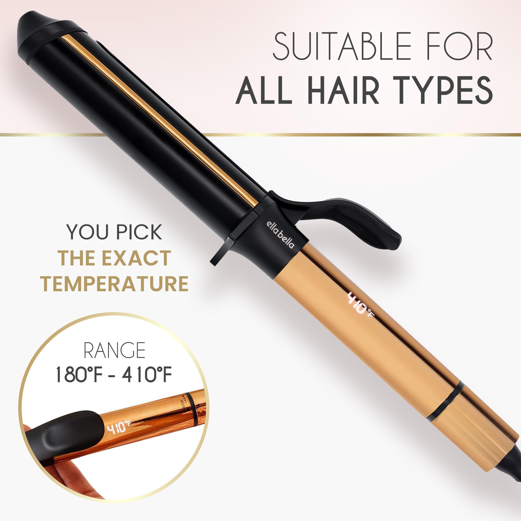 ELLA BELLA Curling Iron 1.5in professional styling glove included.
