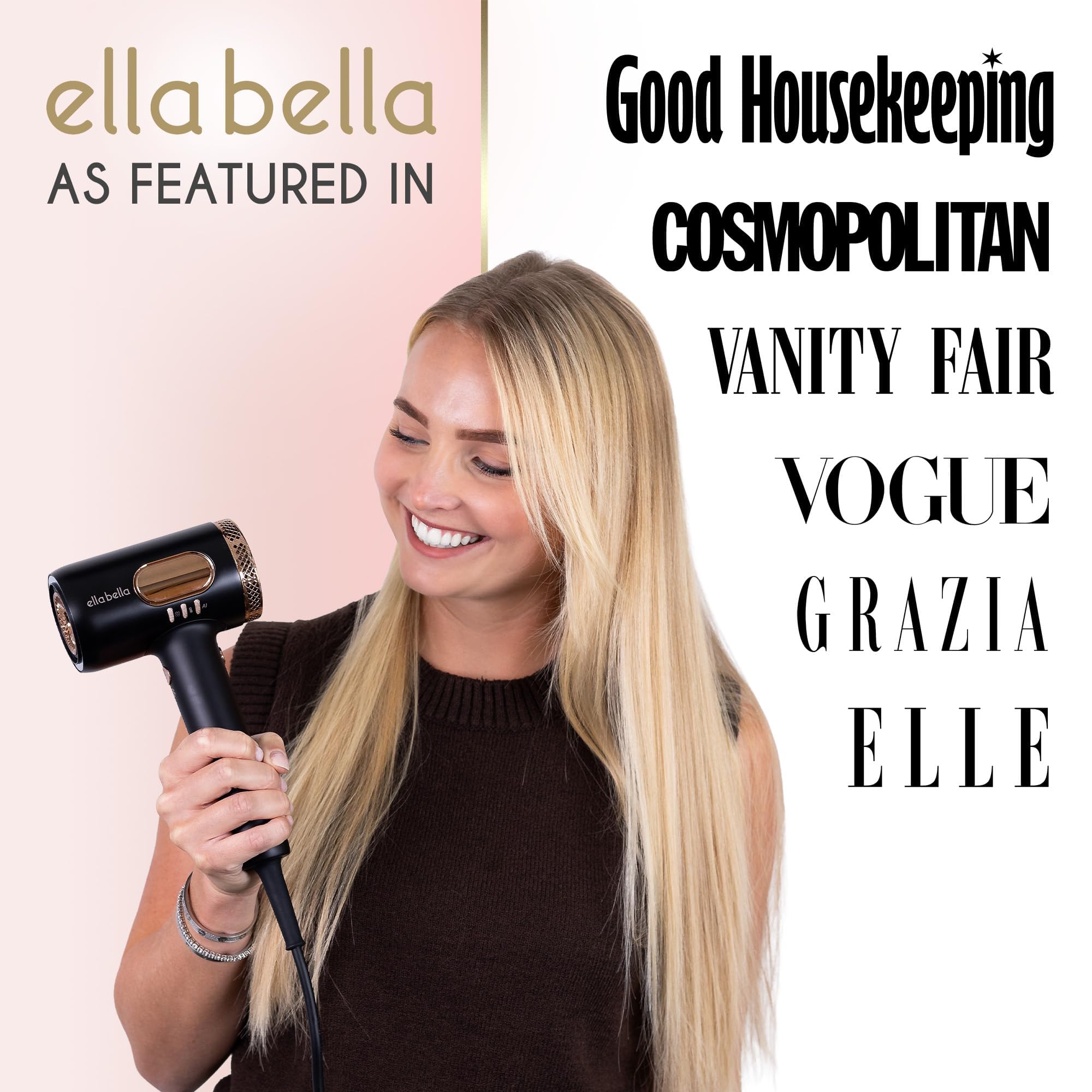 ELLA BELLA diffuser attachment enabling versatile styling for curls and waves.