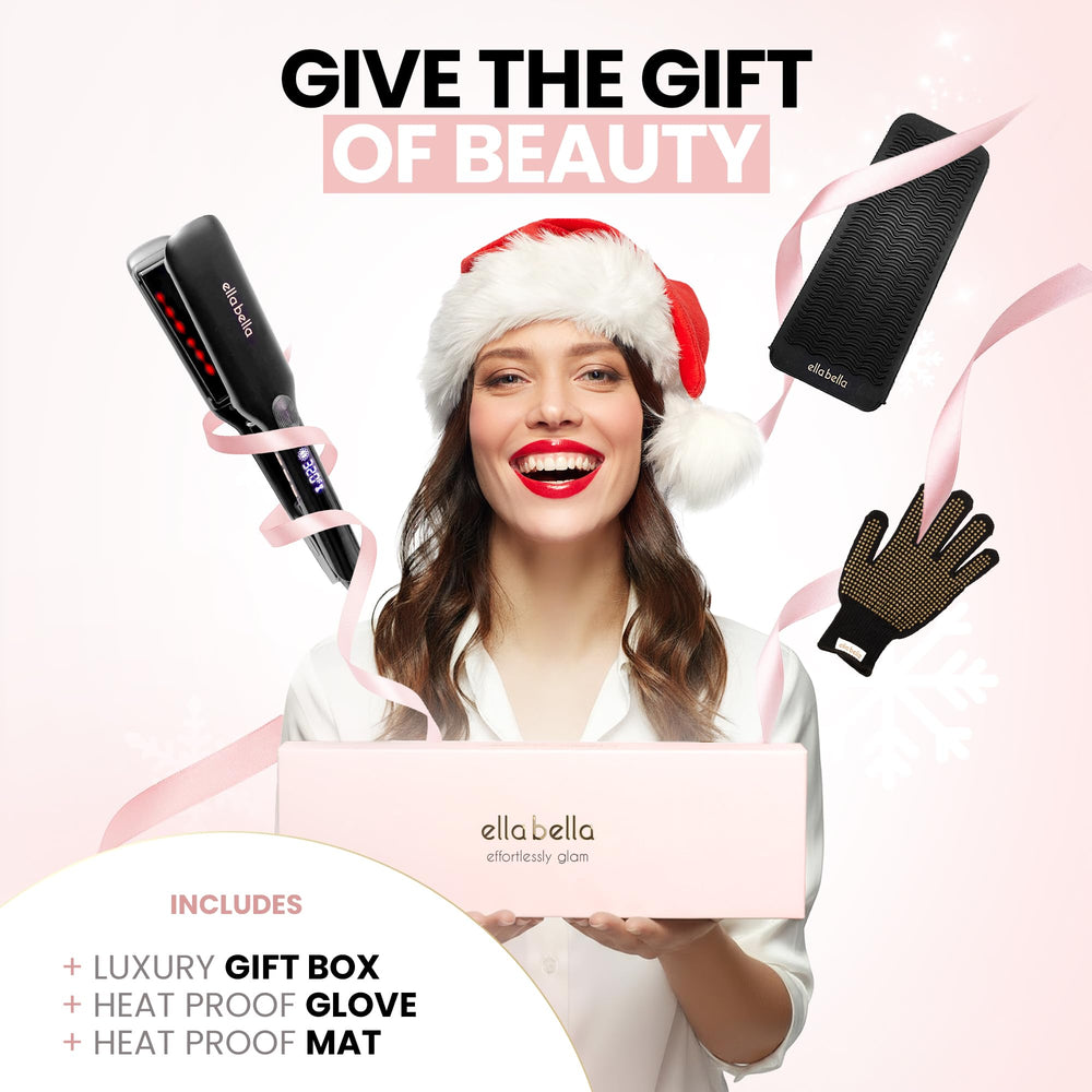 ELLA BELLA flat iron ionic technology helps reduce static and enhances shine.