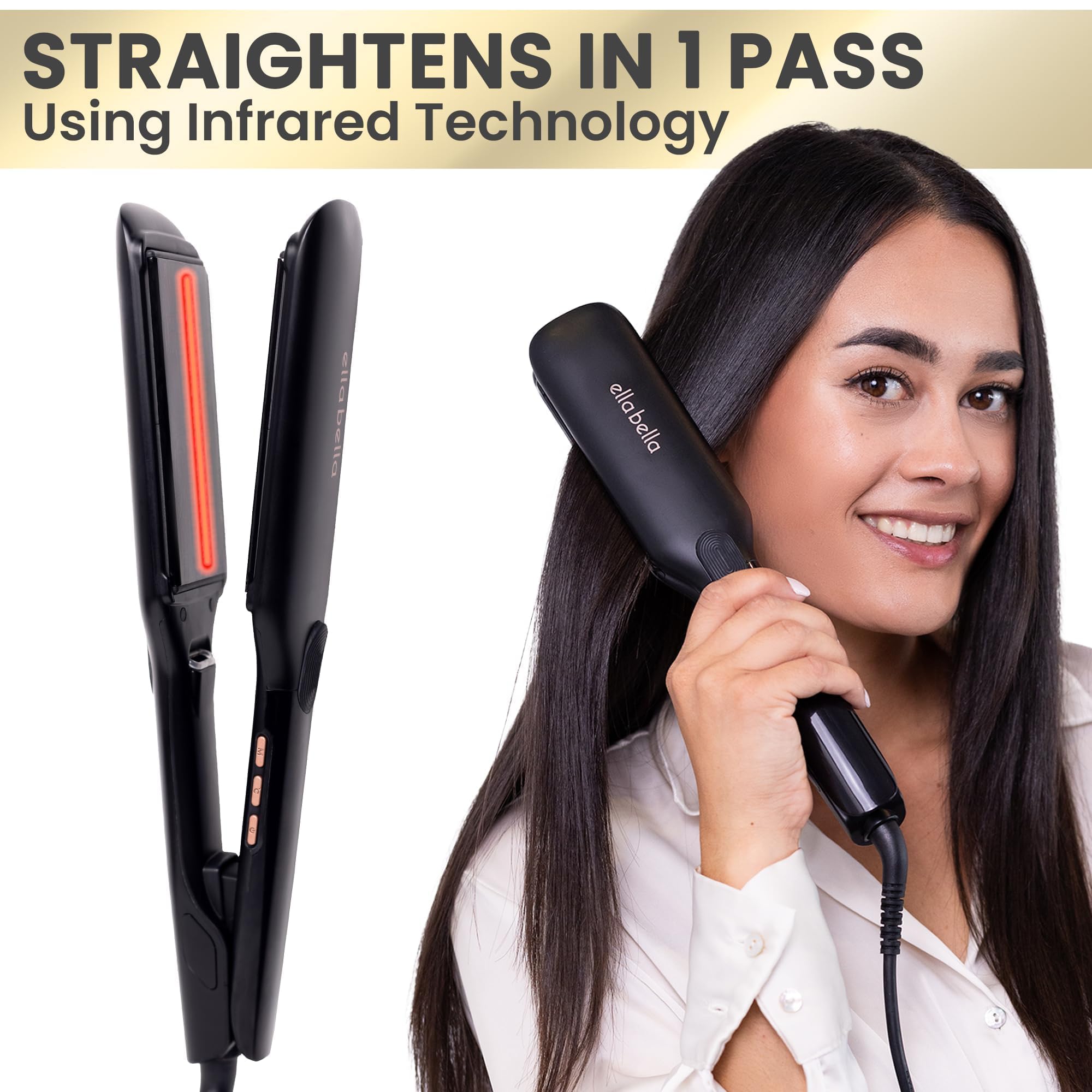 ELLA BELLA professional-use routine shows quick salon-quality straightening at home.