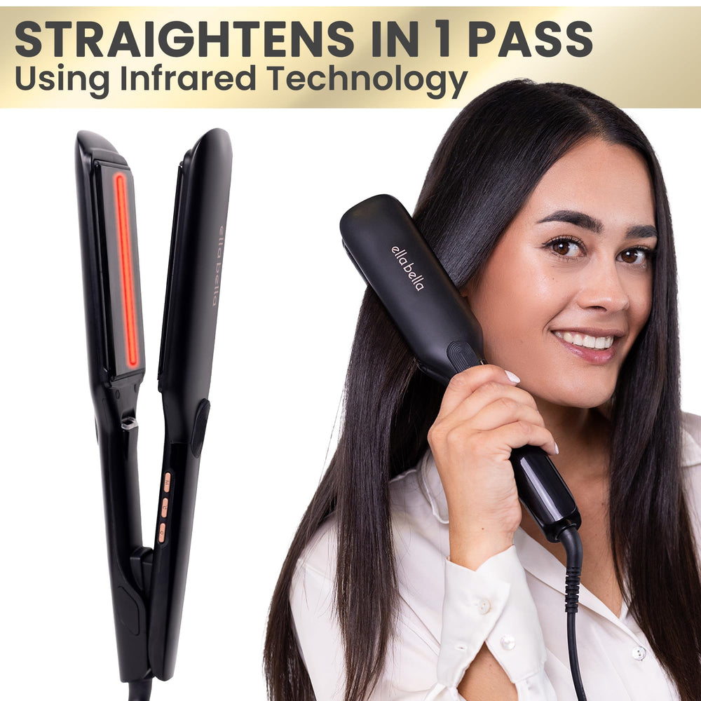 ELLA BELLA professional-use routine shows quick salon-quality straightening at home.