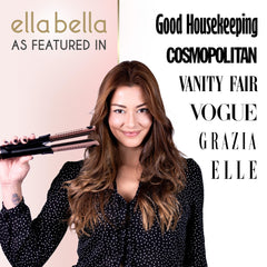 ELLA BELLA 2-in-1 heat dial close-up showing precise temperature control for safe styling.