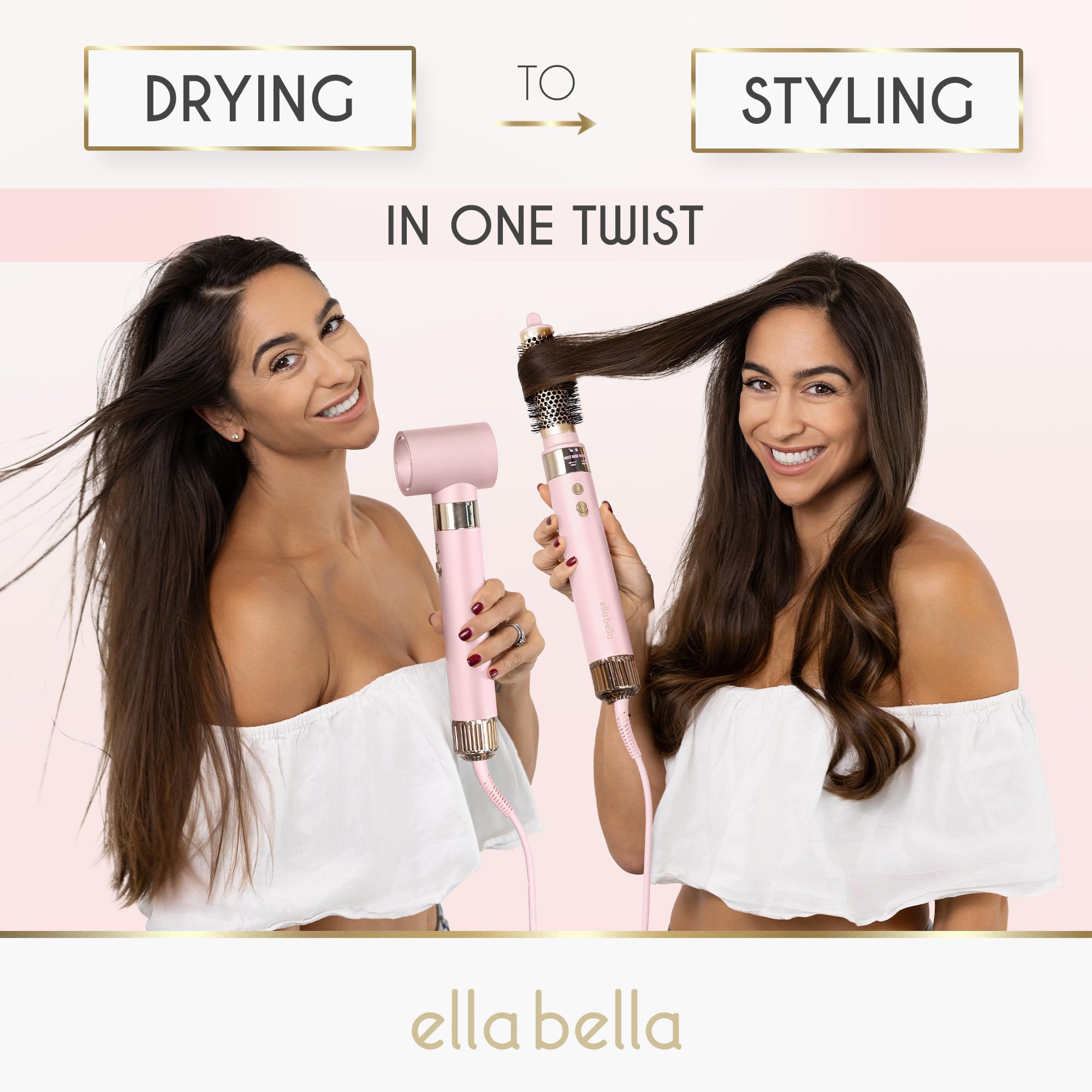 ELLA BELLA negative ion technology reduces frizz and adds shine during styling.