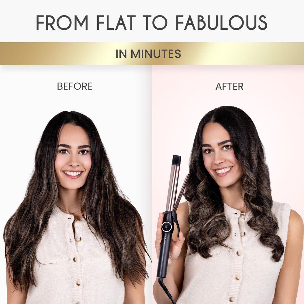 ELLA BELLA Slimline Curling Iron in use on long hair.