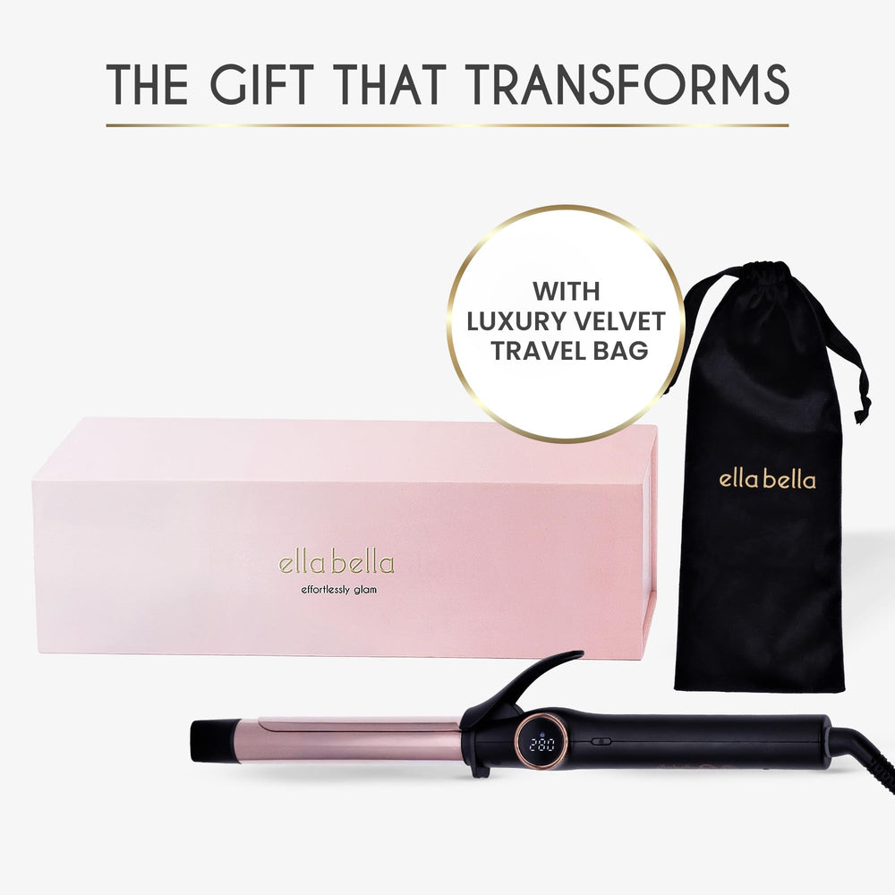 ELLA BELLA Slimline Curling Iron with travel bag display.