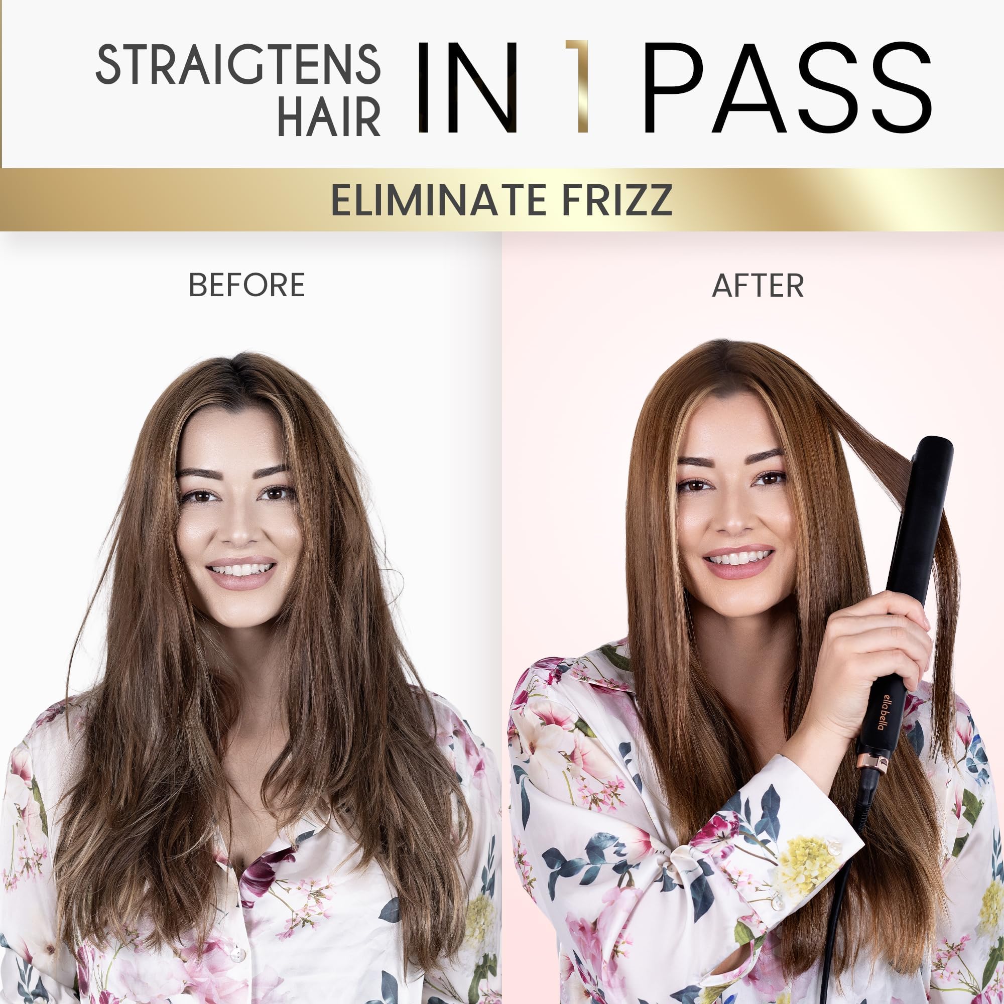 ELLA BELLA Slimline Hair Straightener curved titanium plates close-up for precise straightening.