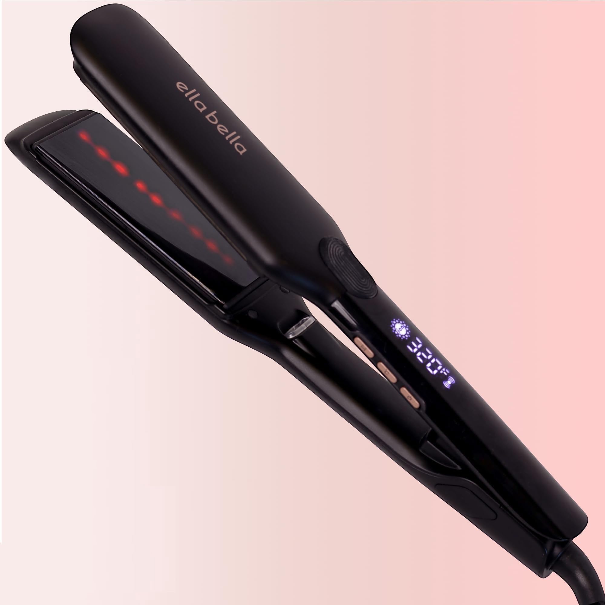 ELLA BELLA Titanium Flat Iron infrared technology delivers even heat for smooth results.