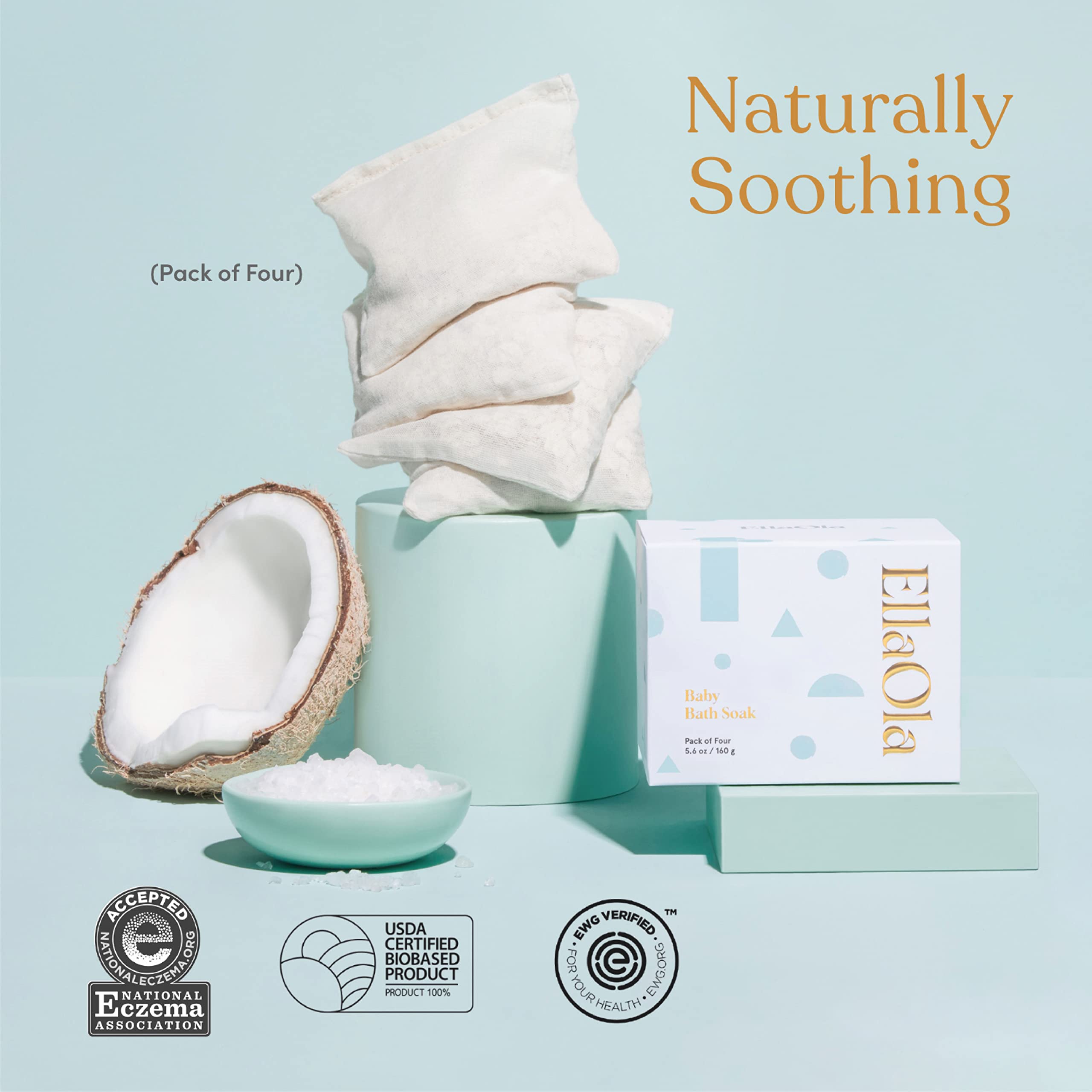 Ellaola Oatmeal Bath Soak ingredients close-up with oats and minerals for moisture