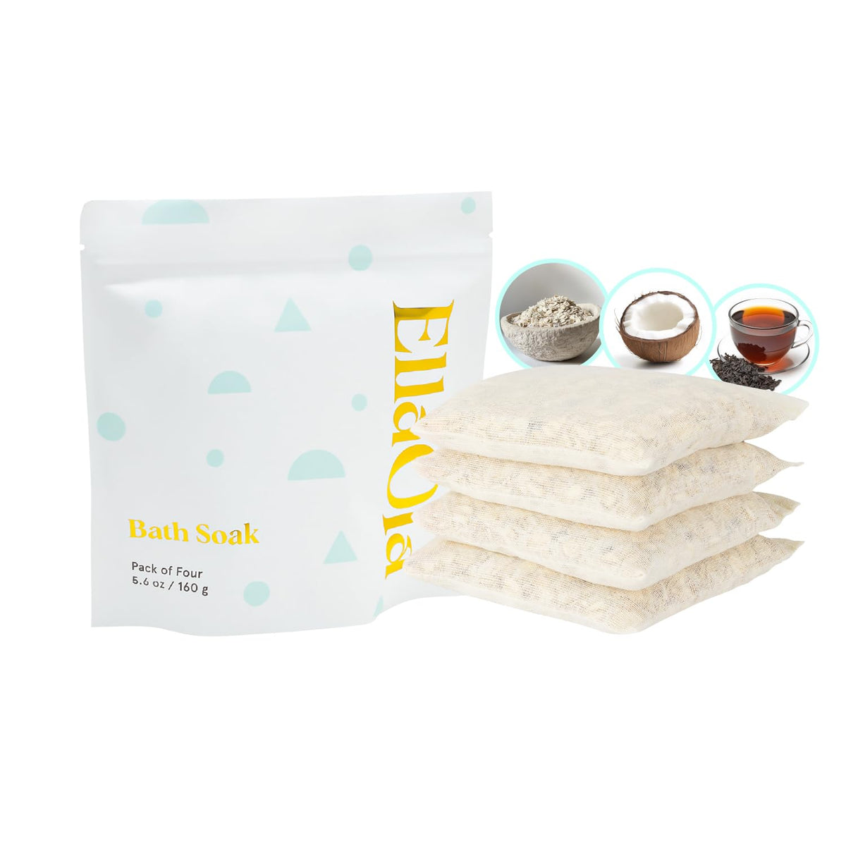 Ellaola Oatmeal Bath Soak tea pack being squeezed releasing nutrients for soothed skin