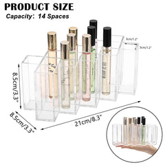 ELLDOO clear acrylic perfume display with 14 slots for organized beauty.