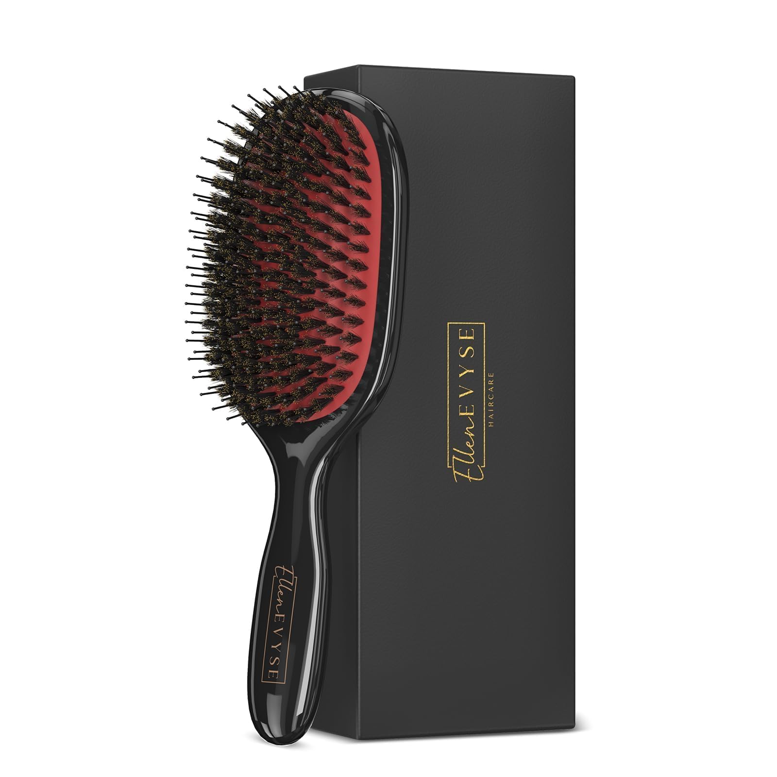 Ellen Evyse Boar Bristle Hair Brush front view for smooth detangling and glossy shine.