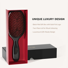 Ellen Evyse Boar Bristle Hair Brush nylon pins close-up supports careful detangling and scalp massage.