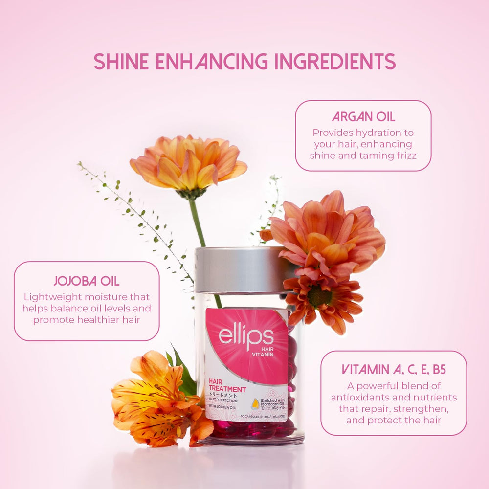 Ellips Hair Oil heat-protection graphic communicates protection up to 450°F / 232°C.