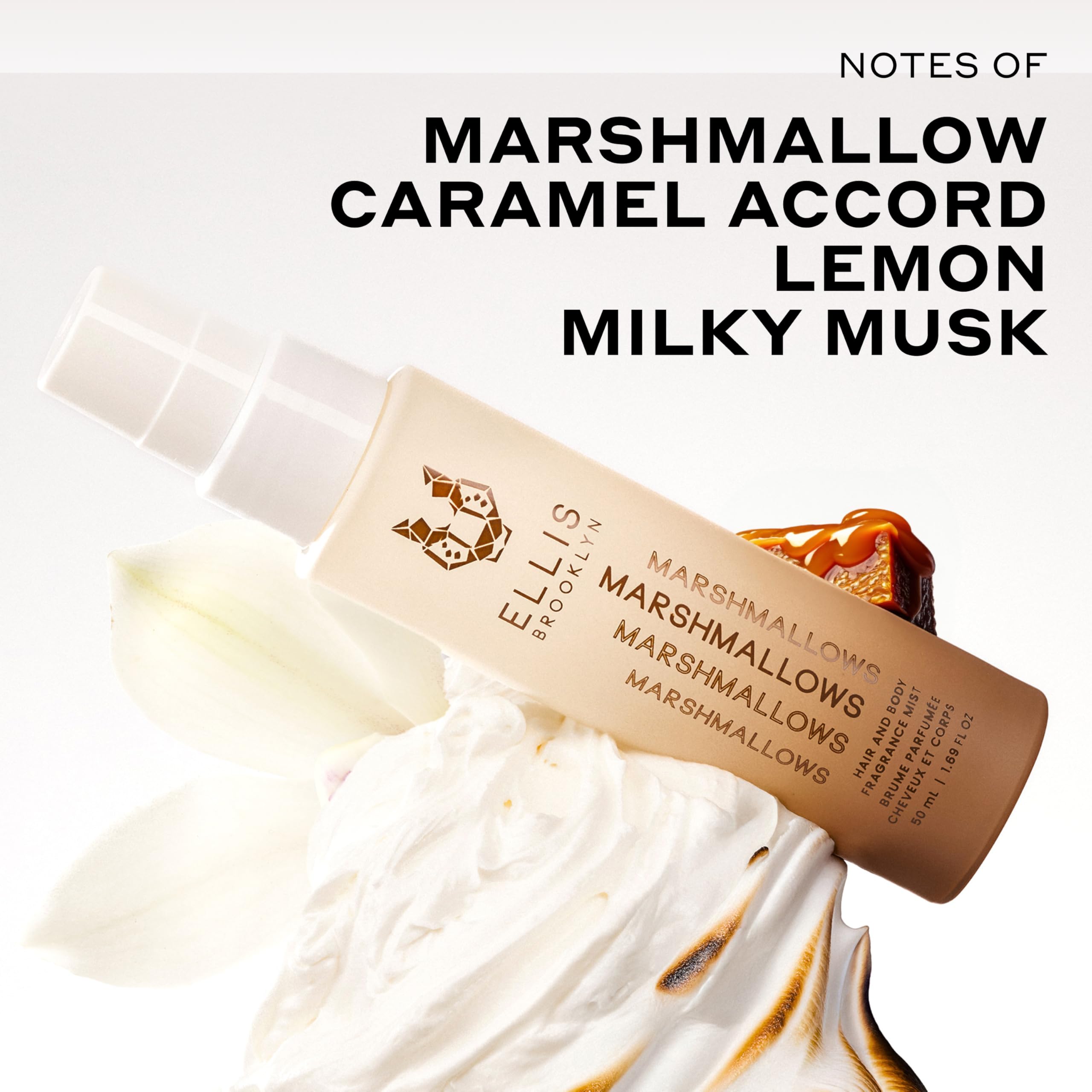 Ellis Brooklyn MARSHMALLOWS mid-notes graphic highlights Caramel and Vanilla Orchid warmth