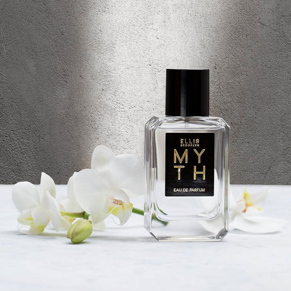 Ellis Brooklyn MYTH packaging close-up emphasizes eco-conscious design.