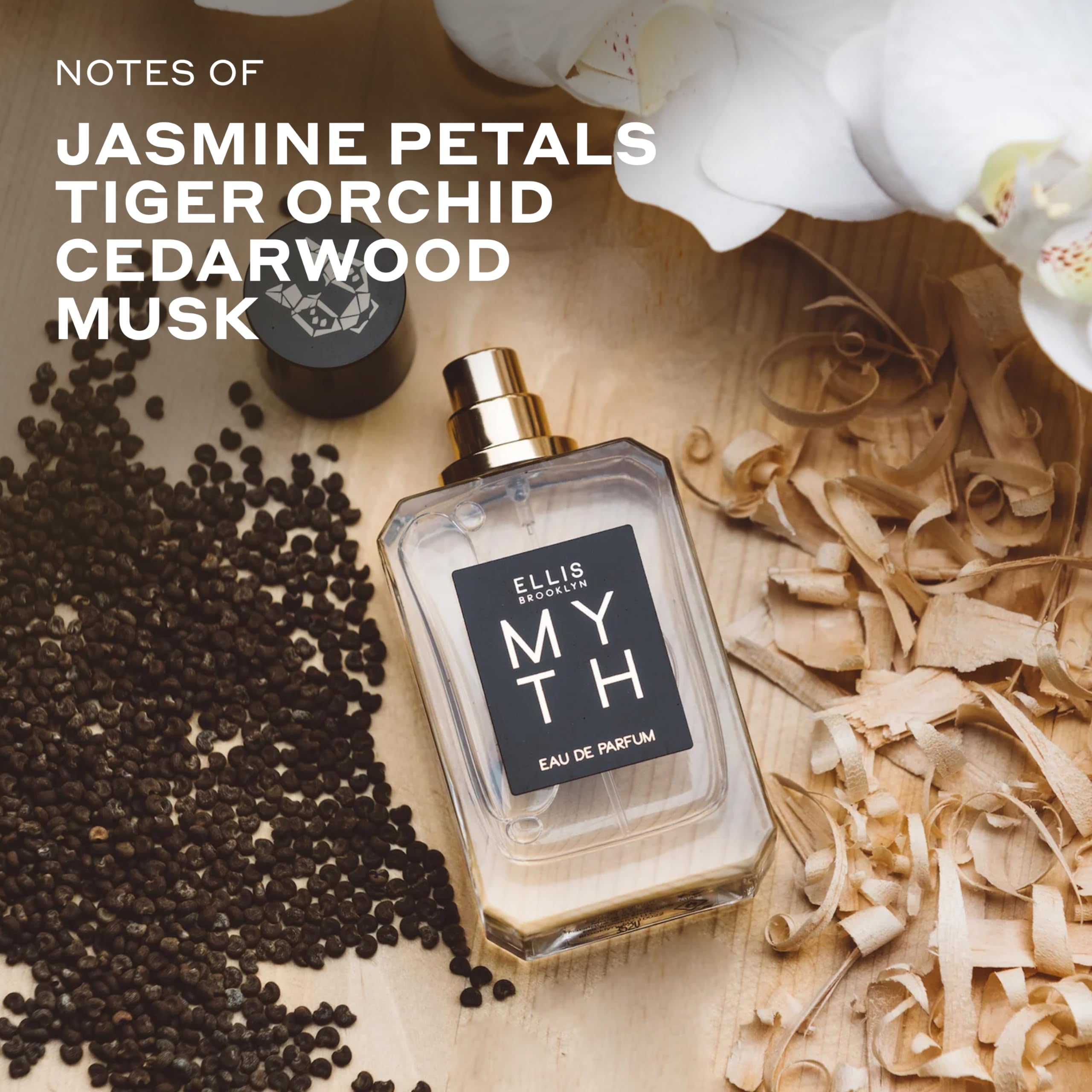 Ellis Brooklyn MYTH tiger-orchid close-up conveys refined floral depth.