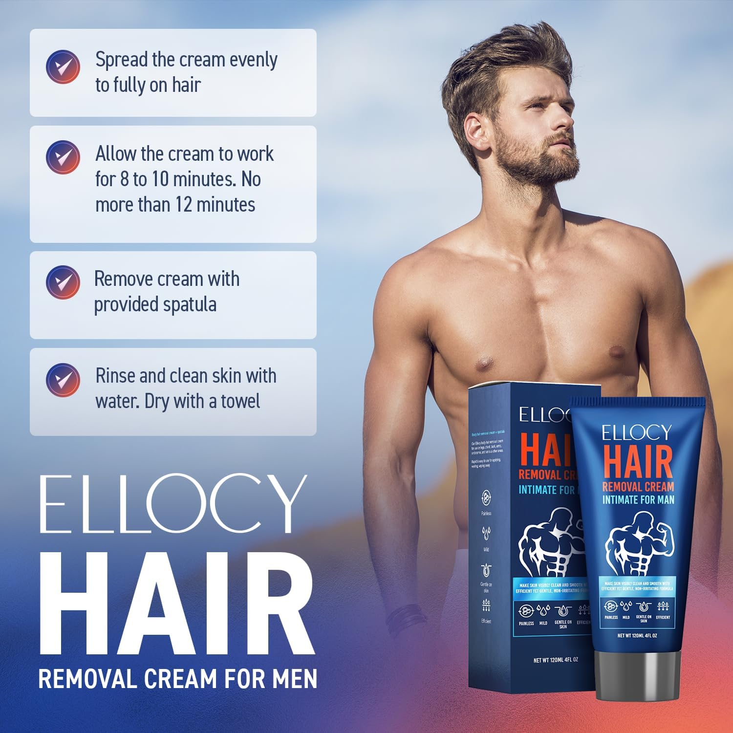 Ellocy hair removal cream men application demonstrates easy, quick use.