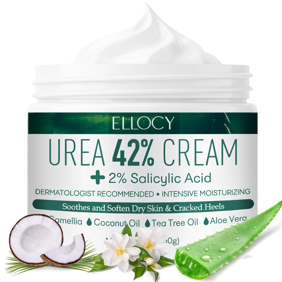 Ellocy Urea Foot Cream jar highlights maximum hydration for cracked heels