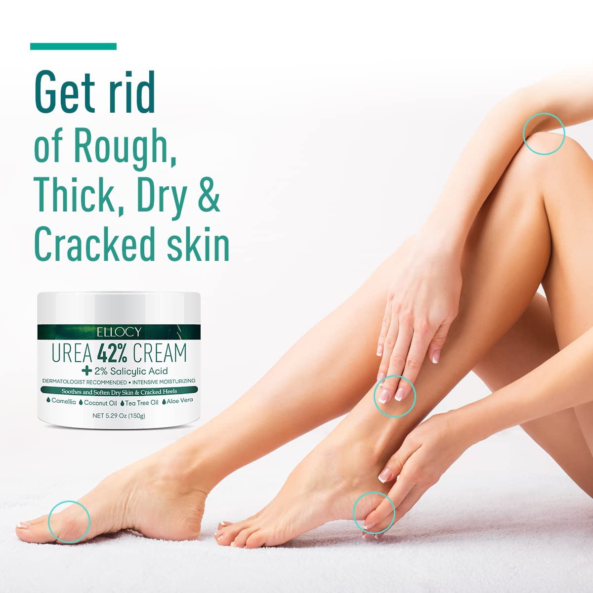 Ellocy Urea Foot Cream texture close-up shows creamy, rich formula for dry skin
