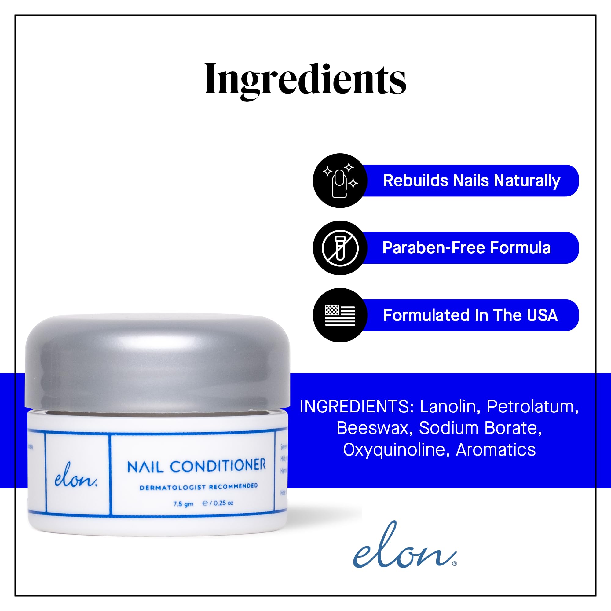 Elon Lanolin-Rich Nail Conditioner brand logo reinforcing trusted 25-year heritage