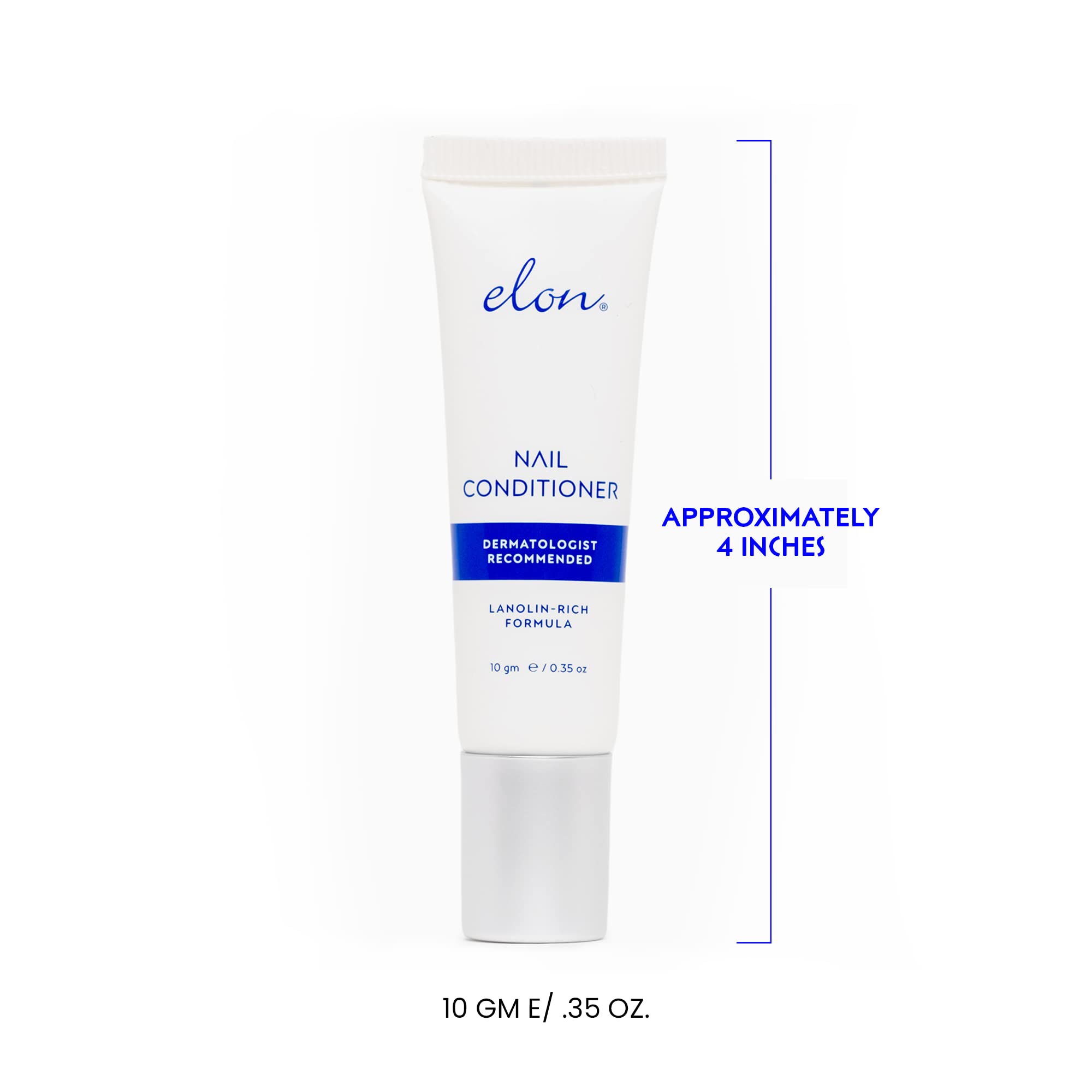 Elon Lanolin-Rich Nail Conditioner label detail underscores dermatologist-recommended, pharmaceutical-grade heritage.