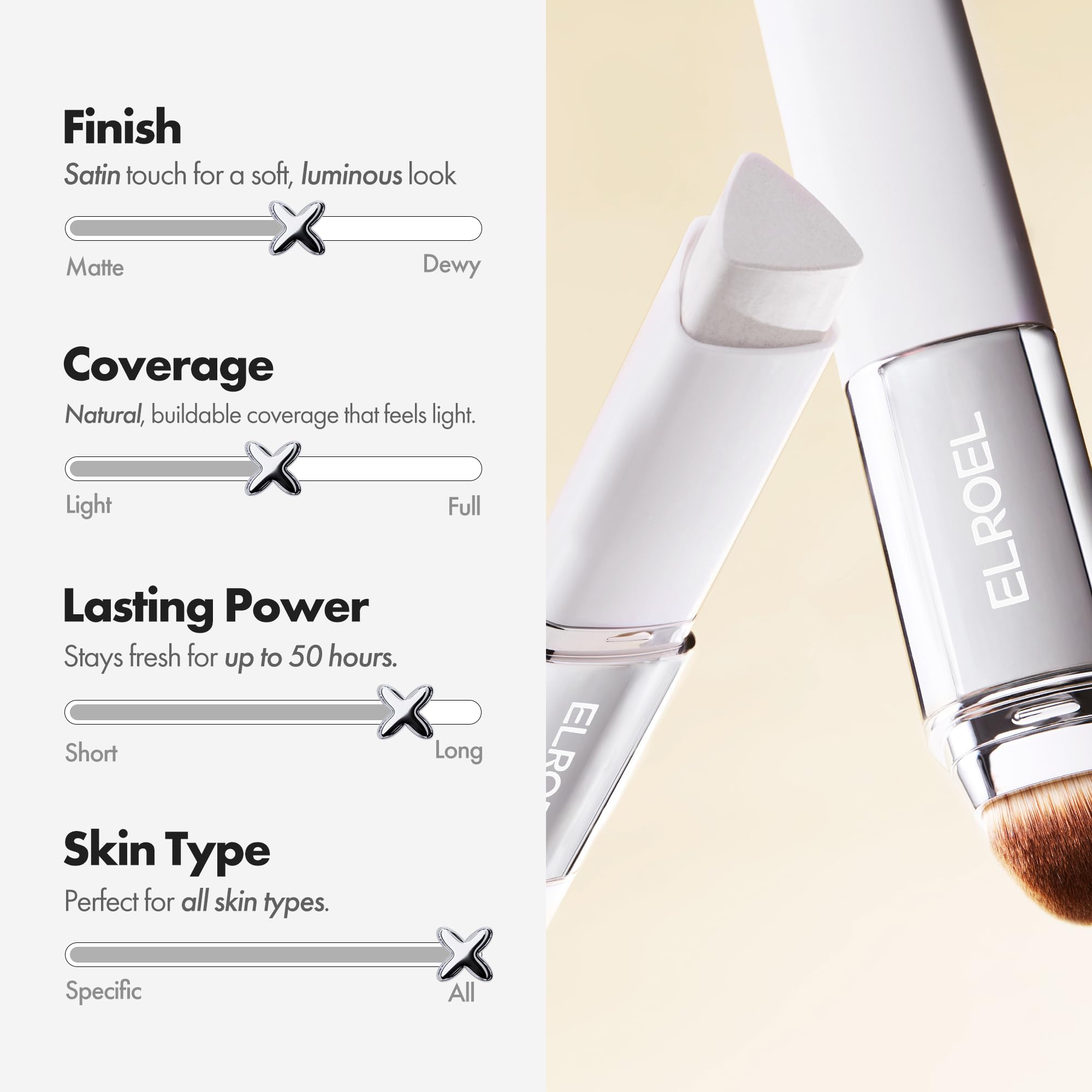 ELROEL Blanc Cover Stick V detachable brush for easy cleaning.