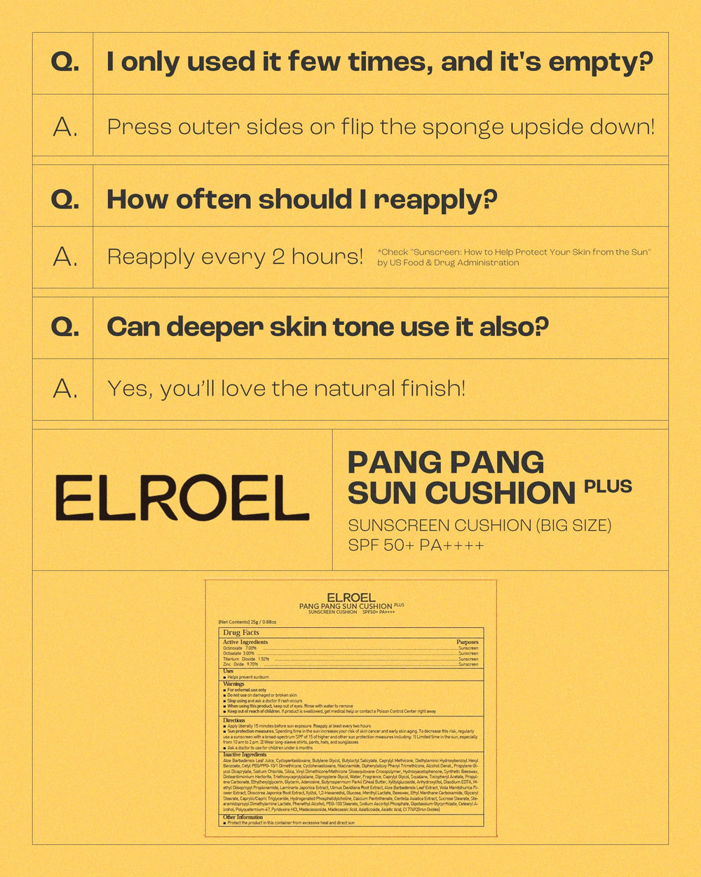 ELROEL Pang Pang Big Sun Cushion Plus 72-hour hydration support