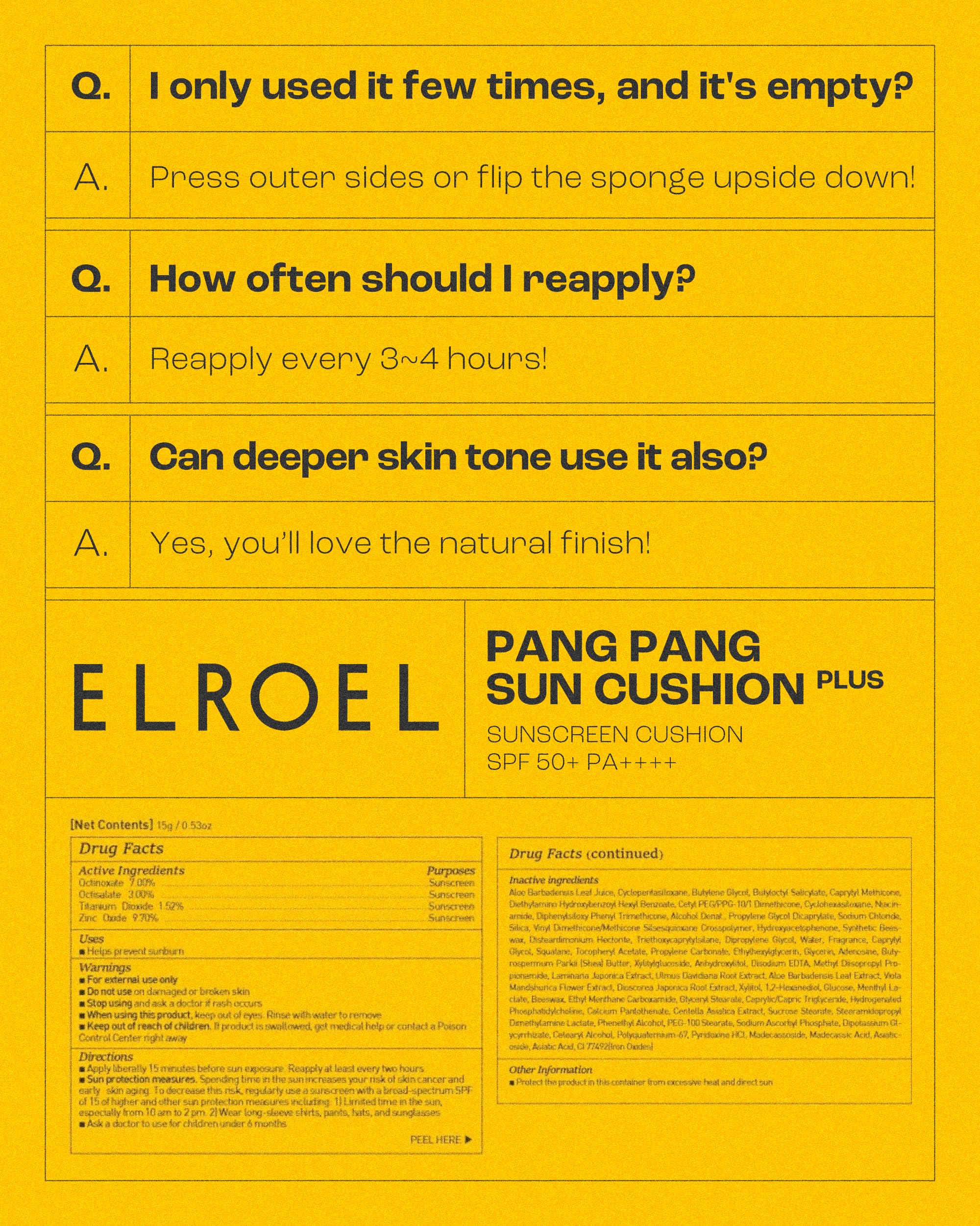ELROEL Pang Pang Sun Cushion universal tint suits all skin tones