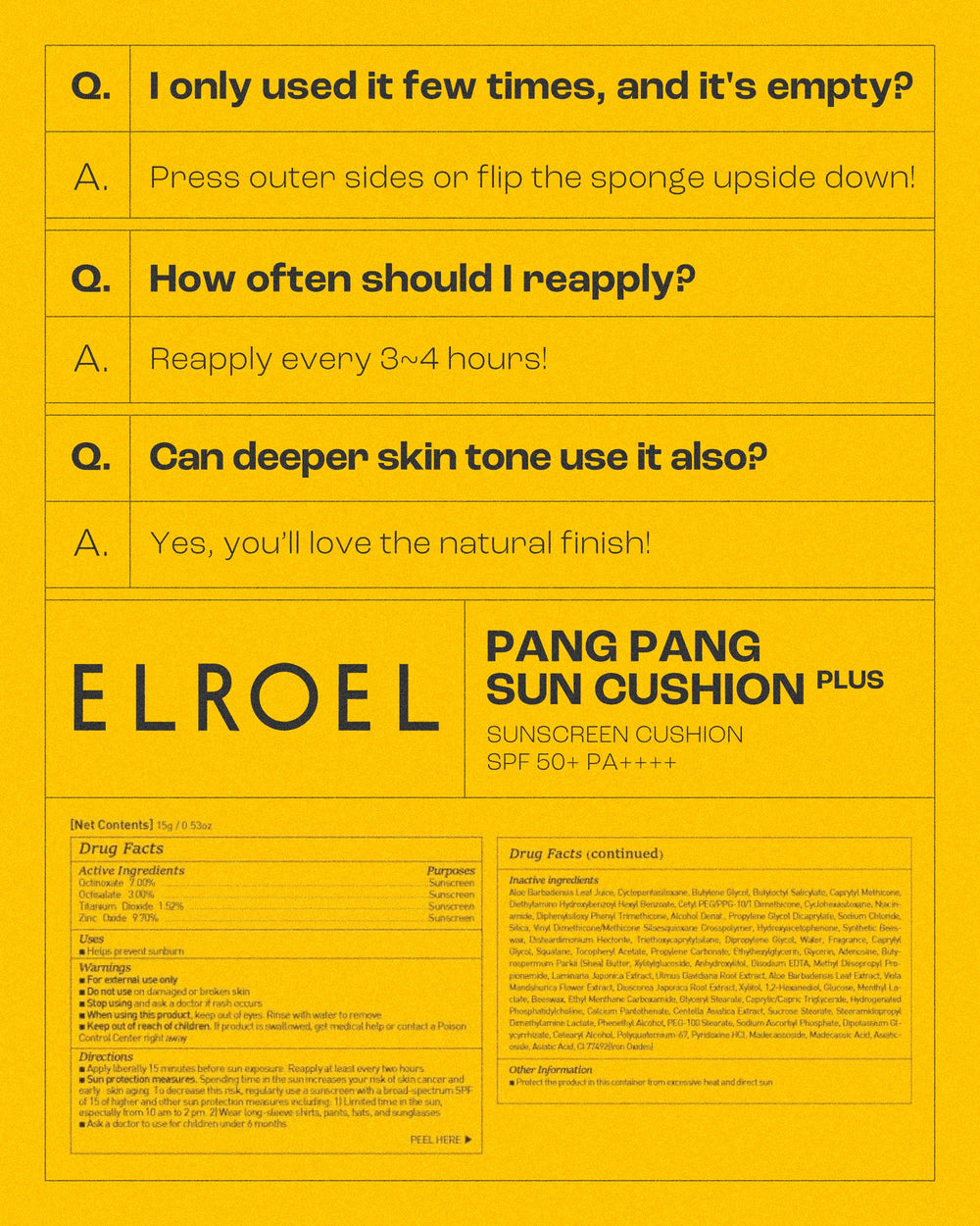 ELROEL Pang Pang Sun Cushion universal tint suits all skin tones