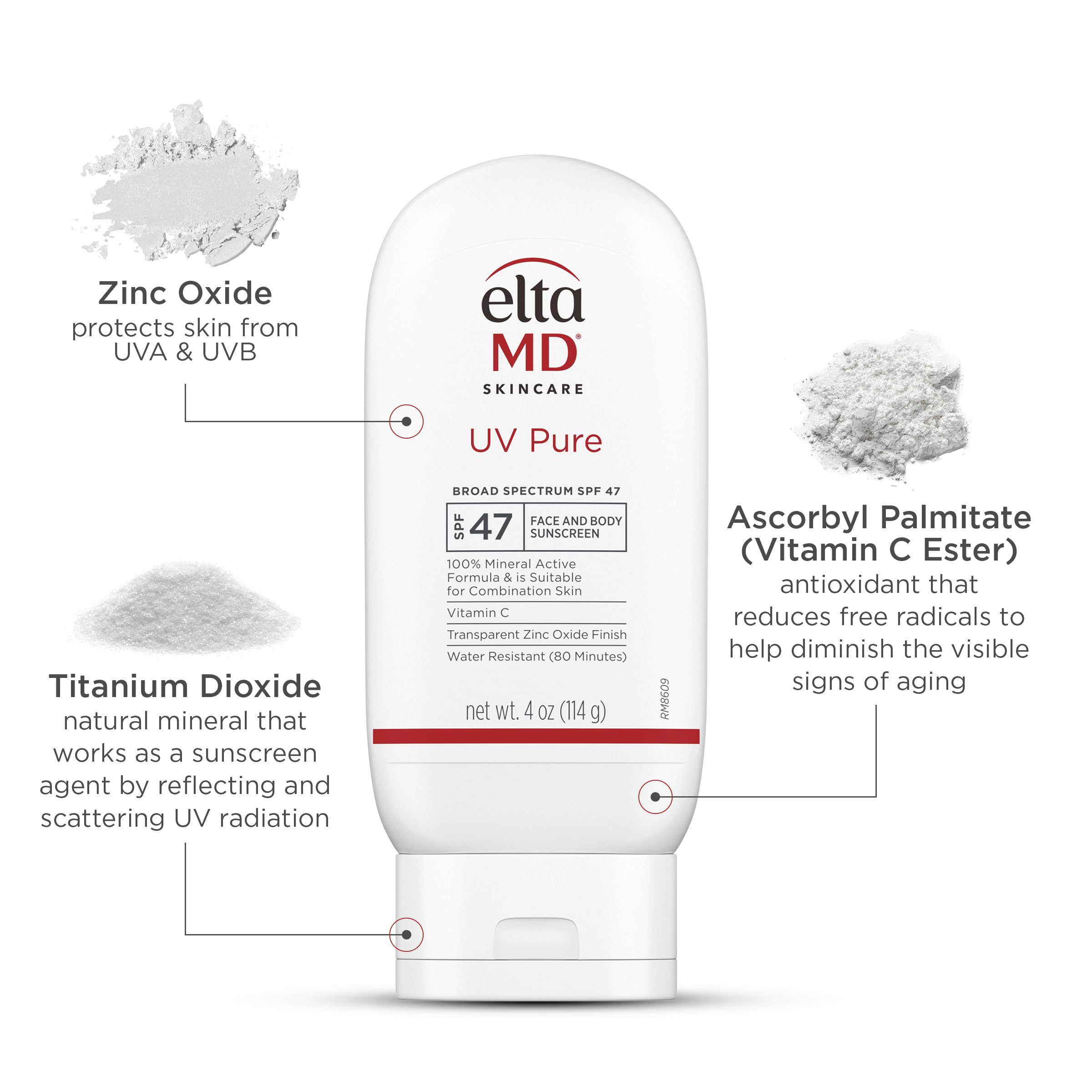 EltaMD UV Pure fragrance-free label highlights skin friendly mineral sunscreen