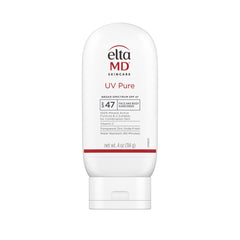 EltaMD UV Pure SPF 47 bottle closeup for mineral sun protection on skin
