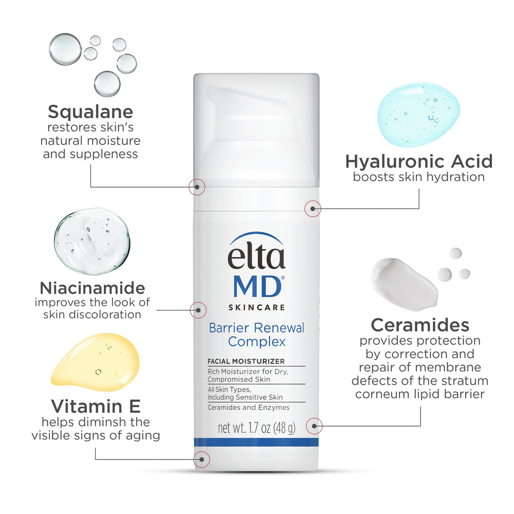 EltaMD Barrier Renewal Complex fragrance-free label suitable for sensitive skin users.